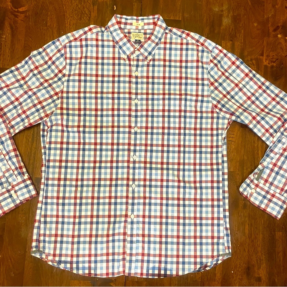 J. Crew L/S button down - XLarge - Burgundy/Blue/White plaid